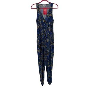 Allison Joy Size Small Sayer Surplice Jumpsuit Blue Multi Print Pocket Cinch NWT